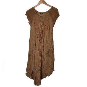 Fashion Force | Vintage tan hippie short sleeve summer dress size medium